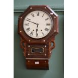 A 19TH CENTURY METAL AND MOTHER-O-PEARL INLAID DROP-DIAL ROSEWOOD WALL CLOCK, with circular