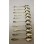 A SET OF NINE IRISH GEORGIAN BRIGHT CUT TEA SPOONS, together with another similar spoon. (10)