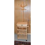 A MODERN BENCHWOOD BEECH HAT, STICK, AND COAT STAND, modern; together with a four-tier kitchen