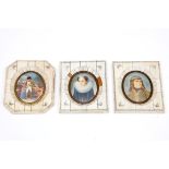 THREE 20TH CENTURY MINIATURE PORTRAITS, one with Napoleon and Josephine, the other with a medieval