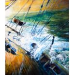 INTO THE SUNSET-BRITANNIA, O.O.C., indistinctly signed inscribed and dated, 27" (68cm) x 23" (58cm);