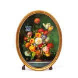 MODERN SCHOOL (20TH OR 21ST CENTURY), 'Vase of Colourful Flowers', still life, oval, oil on board,