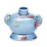 A VERY UNUSUAL SMALL LIGHT-BLUE AND IRON-RED CHINESE PORCELAIN VASE, of oval baluster form, with