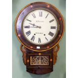 AN IRISH PROVINCIAL GRAINED ROSEWOOD DROP DIAL CLOCK, 19th century the circular painted dial with