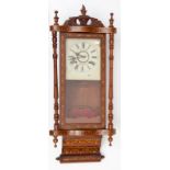 A 19TH CENTURY SERPENTINE-FRONTED PARQUETRY INLAID WALL CLOCK, the dial with Roman numerals and