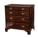 A GOOD GEORGE III PERIOD MAHOGANY CHEST, of small proportions, with four long graduating drawers,