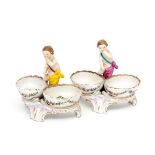 AN ATTRACTIVE PAIR OF 19TH CENTURY BERLIN TWO-COMPARTMENT SWEETMEAT OR SALT STANDS