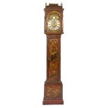 A VERY RARE 18TH CENTURY RED CHINOISERIE LACQUERED LONGCASE CLOCK