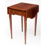 AN UNUSUAL LATE 19TH CENTURY INLAID MAHOGANY AND MAPLE BANDED DROP-LEAF PEMBROKE TABLE, with