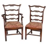 A SET OF EIGHT MAHOGANY LADDER-BACK DINING CHAIRS,