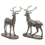 A PAIR OF LARGE HEAVY CAST IRON GARDEN MODELS OF STAGS