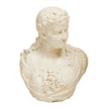 A LARGE HEAVY 19TH CENTURY CARVED MARBLE BUST OF A LADY