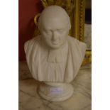 A 19TH CENTURY WHITE MARBLE BUST OF A CLERIC