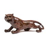 A BRONZE FIGURE OF A SNARLING TIGER