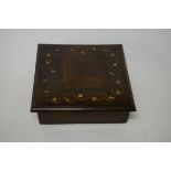 A SQUARE 19TH CENTURY KILLARNEY YEW WOOD AND MARQUETRY BOX