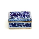 A RECTANGULAR CHINESE BLUE AND WHITE PORCELAIN BOX AND COVER