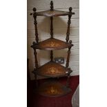 A VICTORIAN FOUR-TIER INLAID WALNUT CORNER WHATNOT