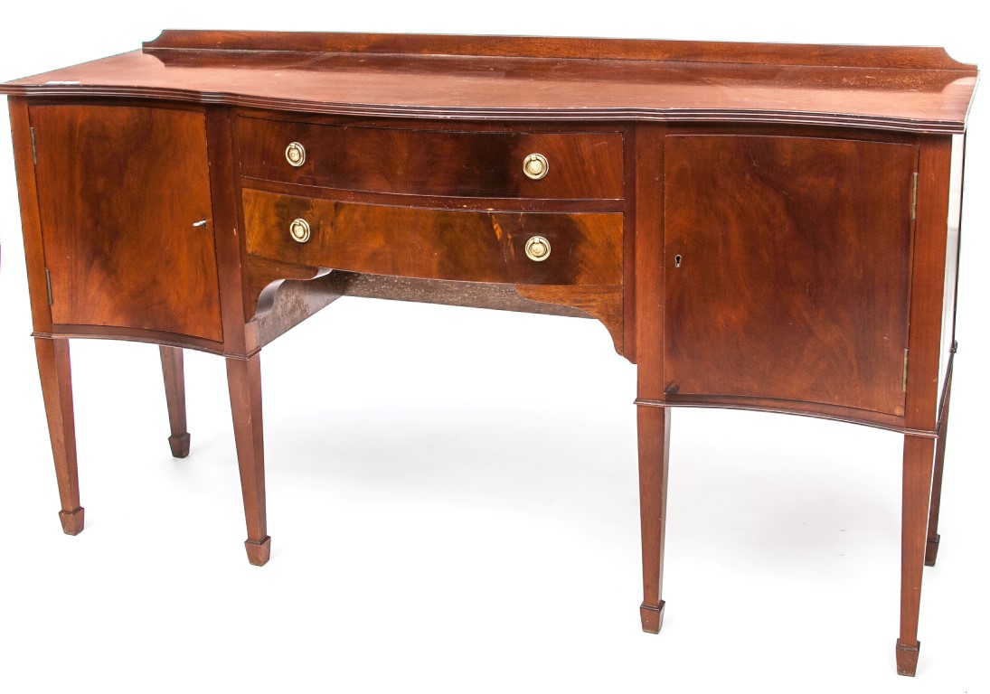 A SERPENTINE SHAPED GEORGE III STYLE MAHOGANY SIDEBOARD