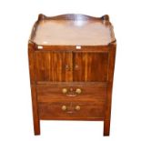 A GEORGE III PERIOD MAHOGANY TRAY-TOP COMMODE, adapted, now with two drawers and two cupboard doors