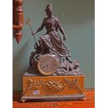 A FINE 19TH CENTURY FRENCH BRONZE AND YELLOW MARBLE MANTEL CLOCK