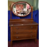 AN EDWARDIAN MAHOGANY SWING FRAME DRESSING TABLE MIRROR,