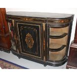 A VICTORIAN EBONISED AND BRASS MOUNTED CREDENZA