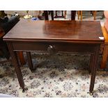 A RECTANGULAR MAHOGANY FOLD OVER TEA TABLE,