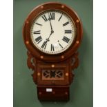 A 19TH CENTURY GRAINED ROSEWOOD AND INLAID DROP DIAL WALL CLOCK