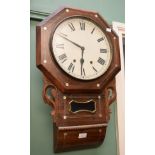 A 19TH CENTURY METAL AND MOTHER-O-PEARL INLAID DROP-DIAL ROSEWOOD WALL CLOCK