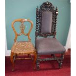 A PAIR OF VICTORIAN WALNUT SIDE CHAIRS, each with cane seat on cabriole legs, as is; together with a