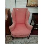 A QUEEN ANNE STYLE WALNUT WINGBACK ARMCHAIR