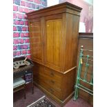 AN EDWARDIAN WALNUT GENTLEMAN'S WARDROBE OR LINEN CUPBOARD