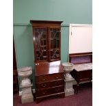 A MAHOGANY SLOPE-FRONT BUREAU BOOKCASE