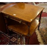 A PAIR OF VERY ATTRACTIVE SQUARE TOP TWO-TIER BURL WALNUT OCCASIONAL TABLES