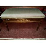 AN EDWARDIAN INLAID ROSEWOOD LIFT-TOP DUET PIANO STOOL