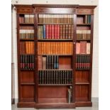 AN INLAID MAHOGANY BREAKFRONT OPEN BOOKCASE