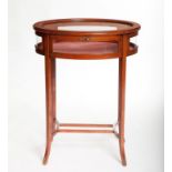 AN OVAL INLAID MAHOGANY PITUITARY OR CURIO TABLE