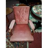 A VICTORIAN BEAD TURNED WALNUT ARMCHAIR