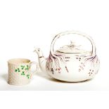 A DECORATED GRASS-PATTERN RELIEF-MOULDED BELLEEK TEAPOT