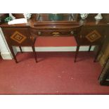 A GEORGE III PERIOD MAHOGANY BOW-FRONTED INLAID AND CROSS-BANDED SIDE BOARD,