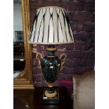 A MASSIVE PAIR OF EMPIRE STYLE GREEN VARIEGATED MARBLE URN-SHAPED TABLE LAMPS