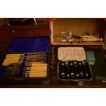 A CASED SET OF TWELVE SILVER PLATED FISH KNIVES AND FORKS