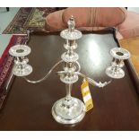 A PAIR OF ENGLISH SILVER-PLATE CANDELABRA