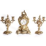 A VERY FINE NINETEENTH CENTURY MATCHED THREE-PIECE FRENCH BOUDOIR MANTEL CLOCK GARNITURE