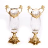 A PAIR OF VERY ATTRACTIVE CUT-GLASS AND GILT-BRONZE MOUNTED VASES