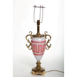 A LATE NINETEENTH CENTURY OPALINE AND PINK GLASS TABLE LAMP