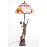 AN ATTRACTIVE TIFFANY STYLE BRONZE TABLE LAMP