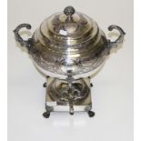 AN ATTRACTIVE NINETEENTH CENTURY CRESTED SILVER TWO-HANDLED TEA URN