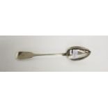 A LATE GEORGE IV SILVER RAT TAIL AND FIDDLE PATTERN BASTING SPOON,