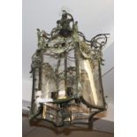 A VERY ATTRACTIVE LARGE HEXAGONAL BRASS HALL LANTERN